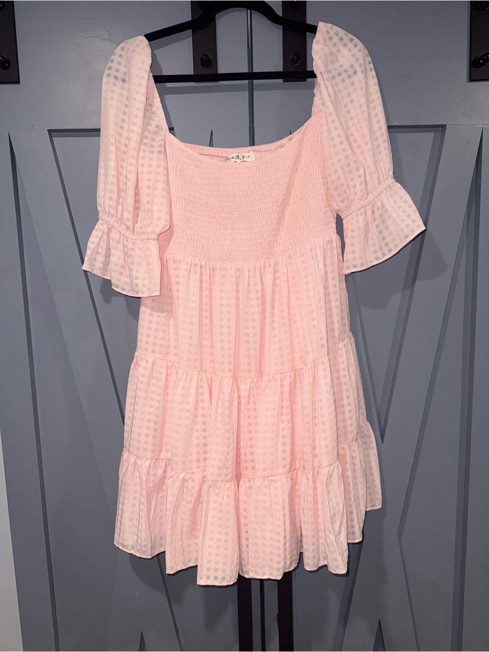 Smocked Tiered Mini Dress — Light Pink